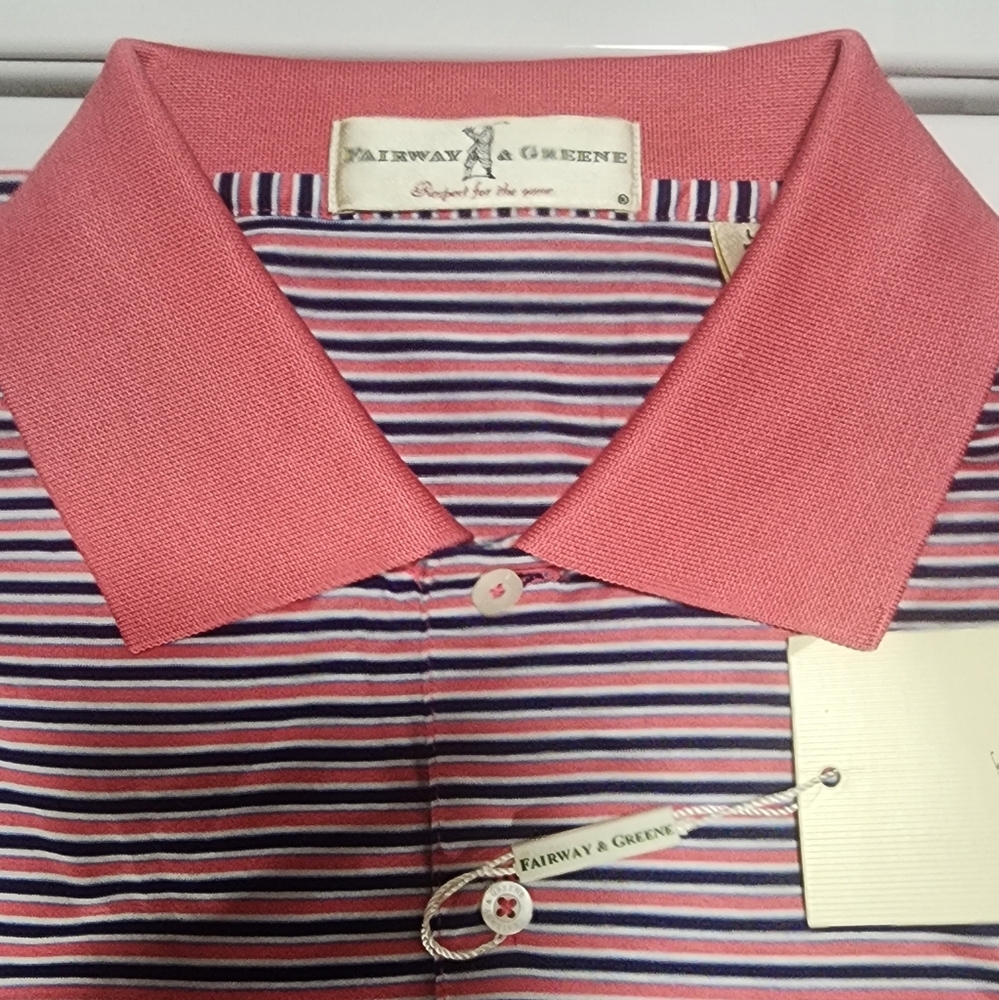 Men's Fairway and Greene Golf Polo.  BNWT. Size Large.  Multi-striped.